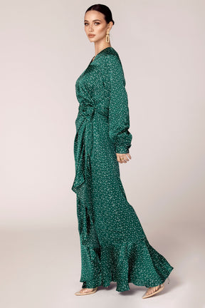 Emerald Polka Dot Satin Wrap Maxi Dress Dresses epschoolboard 