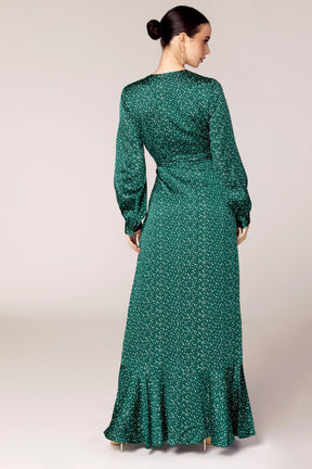 Emerald Polka Dot Satin Wrap Maxi Dress Dresses epschoolboard 