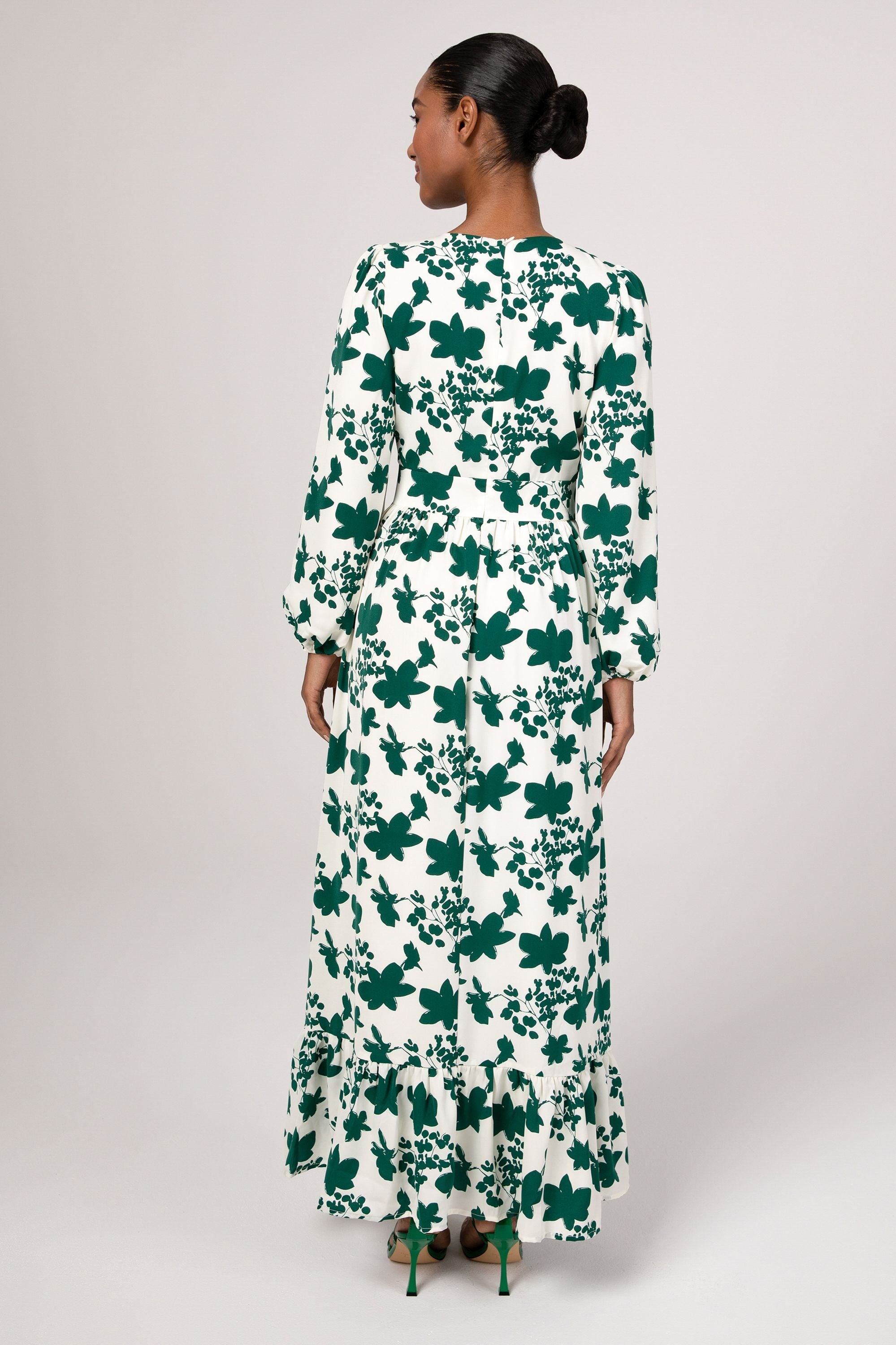 Farida Green Floral Maxi Dress Veiled Collection 