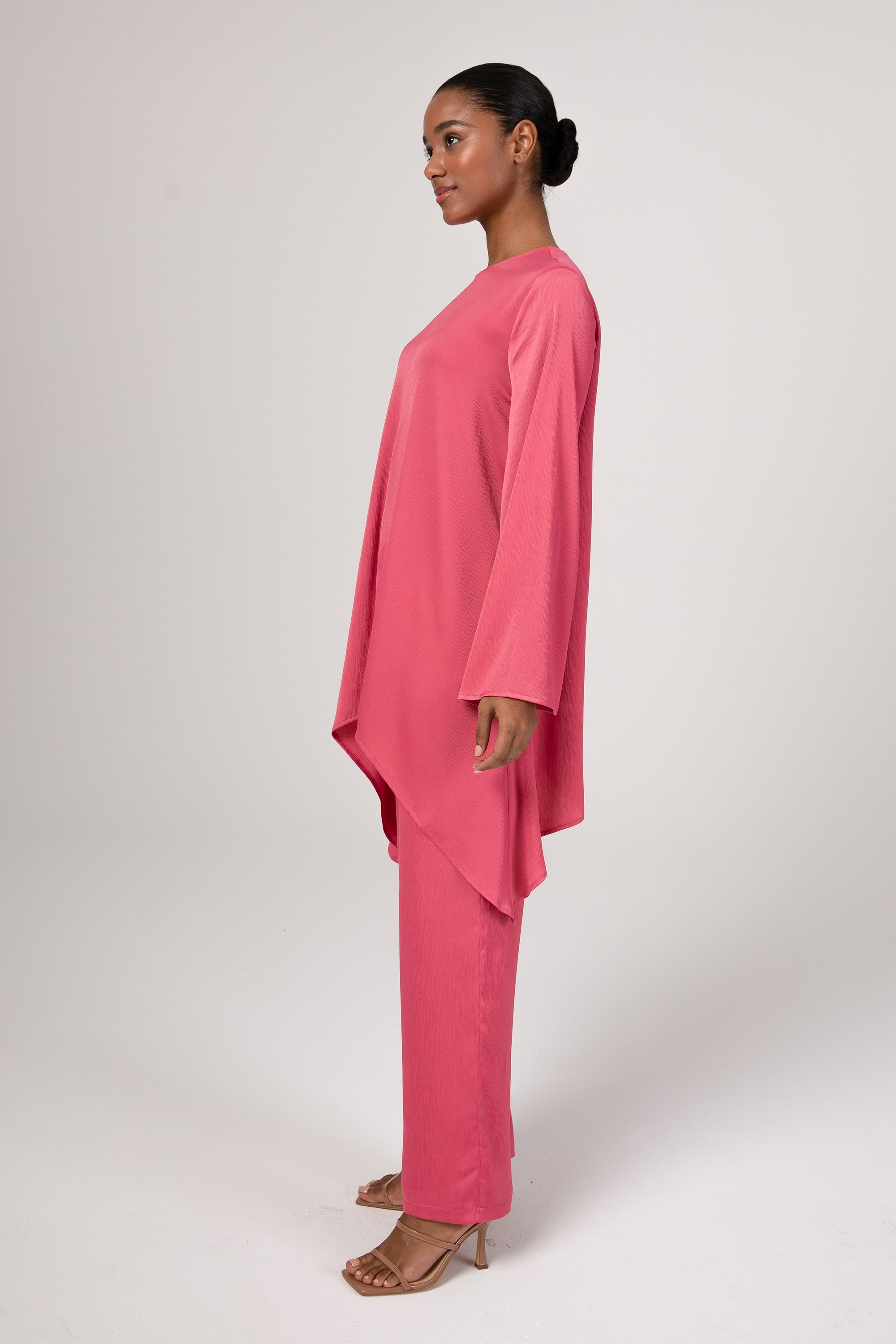 Gaia Satin Straight Leg Trousers - Pink Yarrow Veiled Collection 