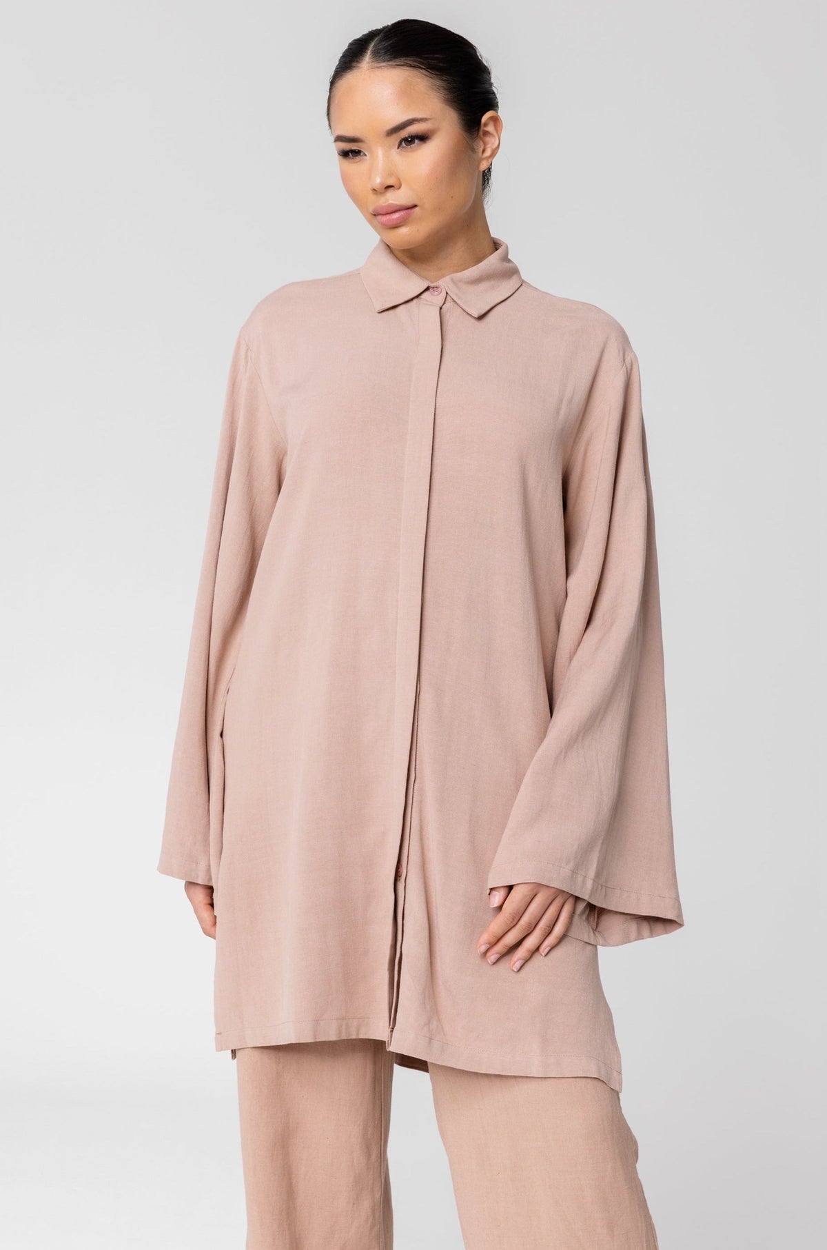 Gemma Linen Kimono Sleeve Button Down Top - Dusty Pink saigonodysseyhotel 