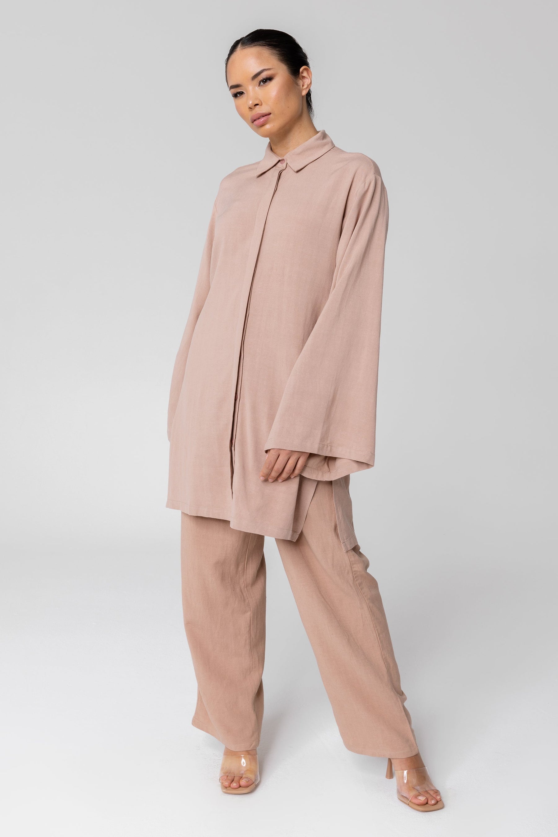 Gemma Linen Kimono Sleeve Button Down Top - Dusty Pink epschoolboard 