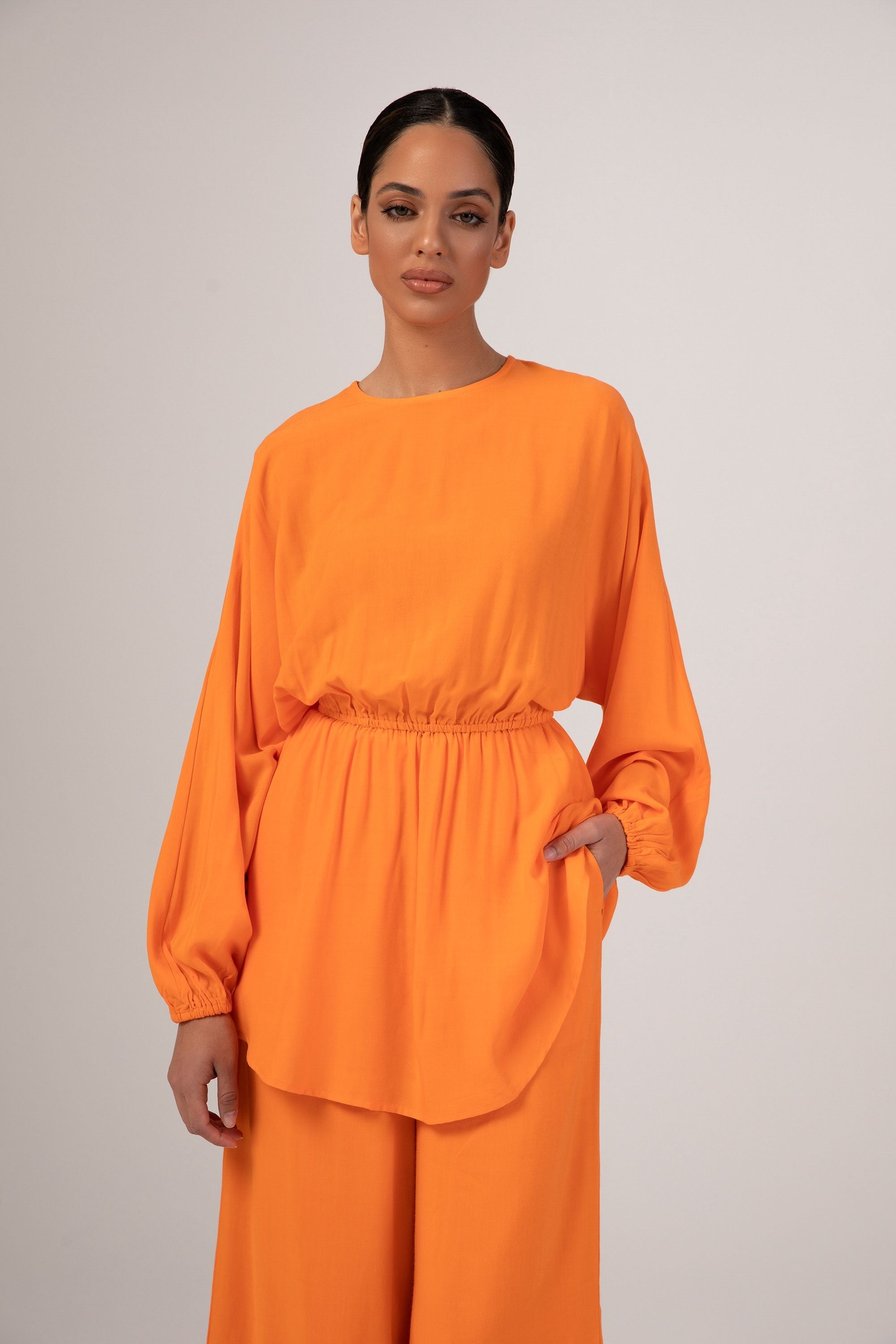 Hafsa Batwing Elastic Waist Top - Muskmelon