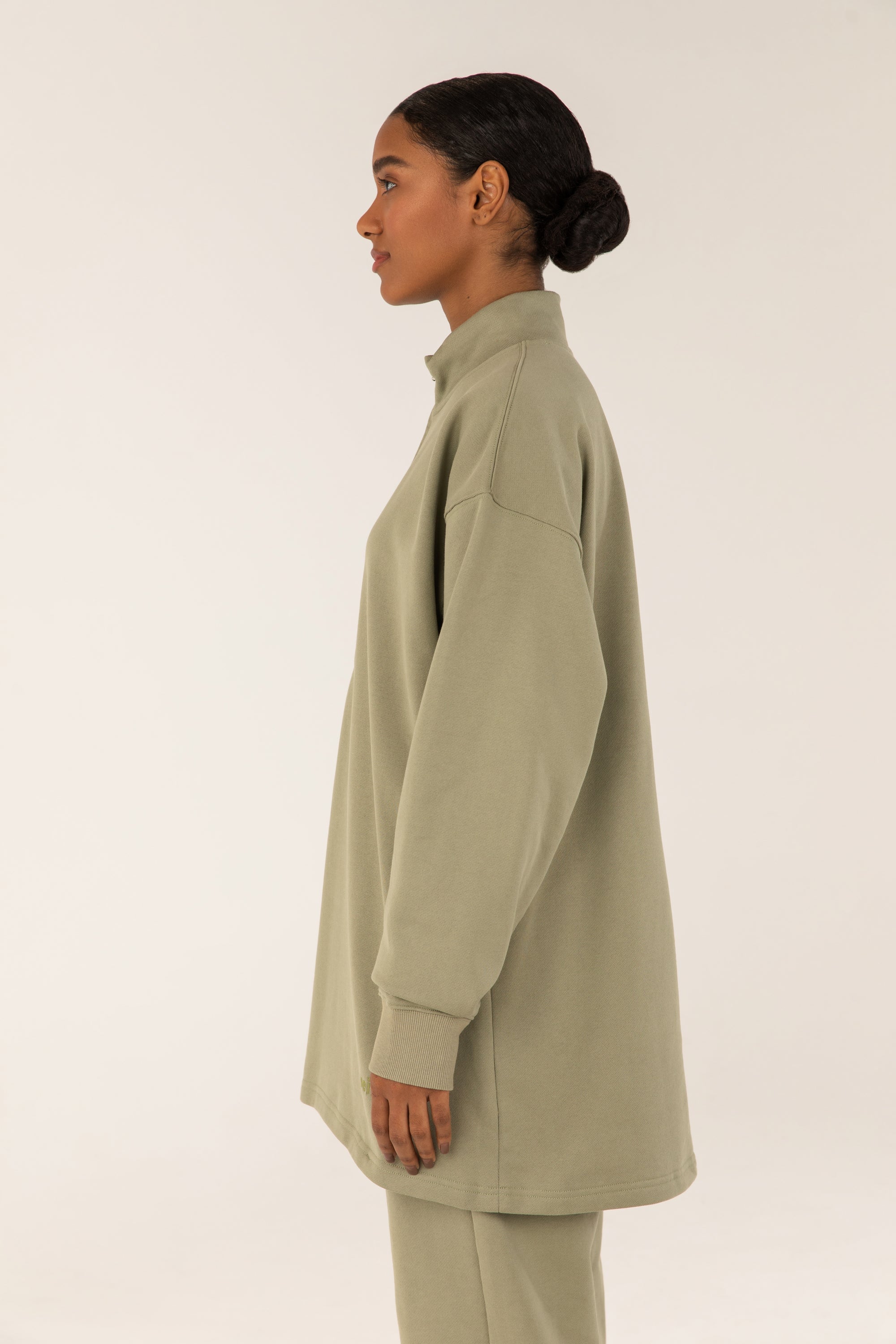 Half Zip Cotton Blend Sweatshirt - Sage Veiled Collection 