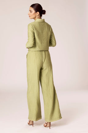 Hanan Textured Wide Leg Pants - Cypress Green epschoolboard 