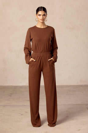Hannah Ribbed Tunic & Pants Matching Set - Chocolate Brown saigonodysseyhotel 