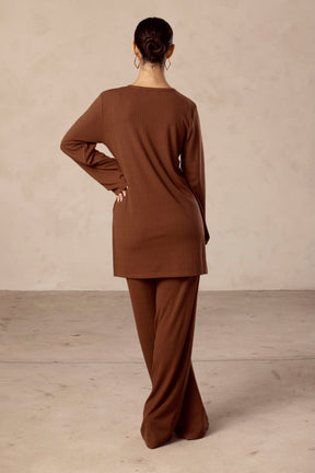 Hannah Ribbed Tunic & Pants Matching Set - Chocolate Brown epschoolboard 