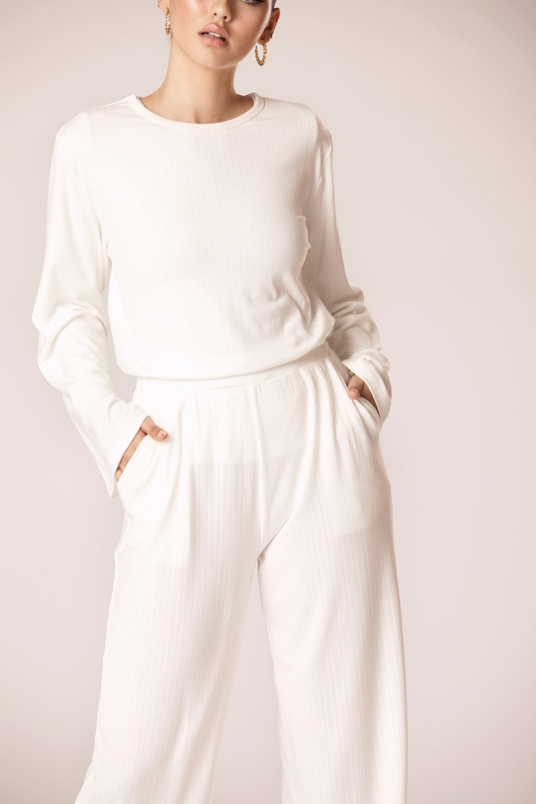 Hannah Ribbed Tunic & Pants Matching Set - White epschoolboard 