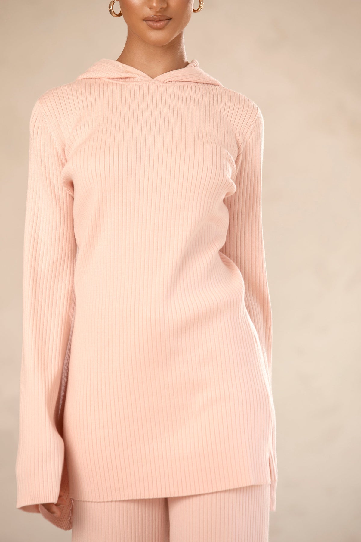 Hooded Knit Bell Sleeve Top - Pink Clay saigonodysseyhotel 