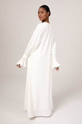 Jamila Cinched Sleeve Open Abaya - White epschoolboard 
