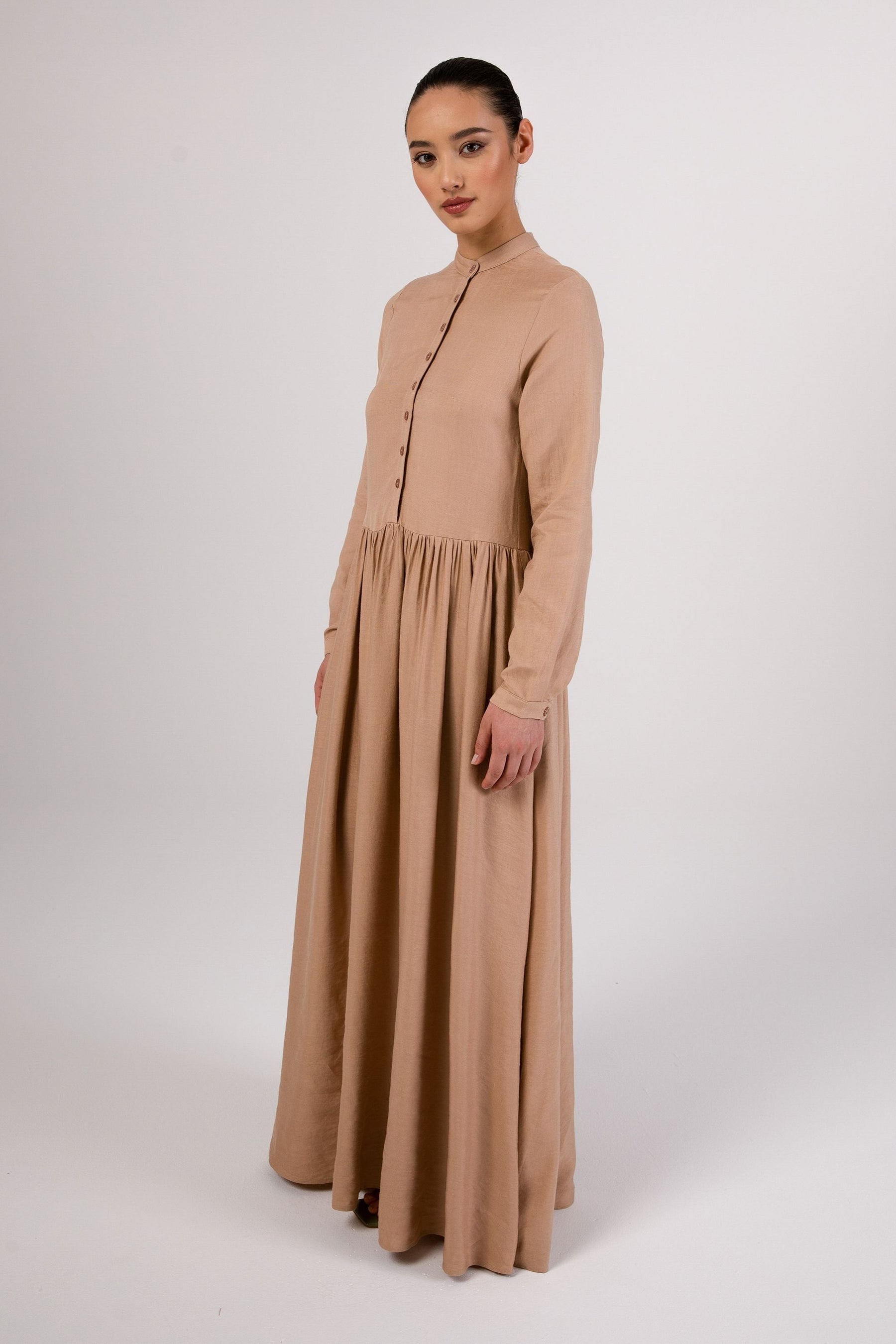Karima Flowy Linen Maxi Shirt Dress - Taupe epschoolboard 