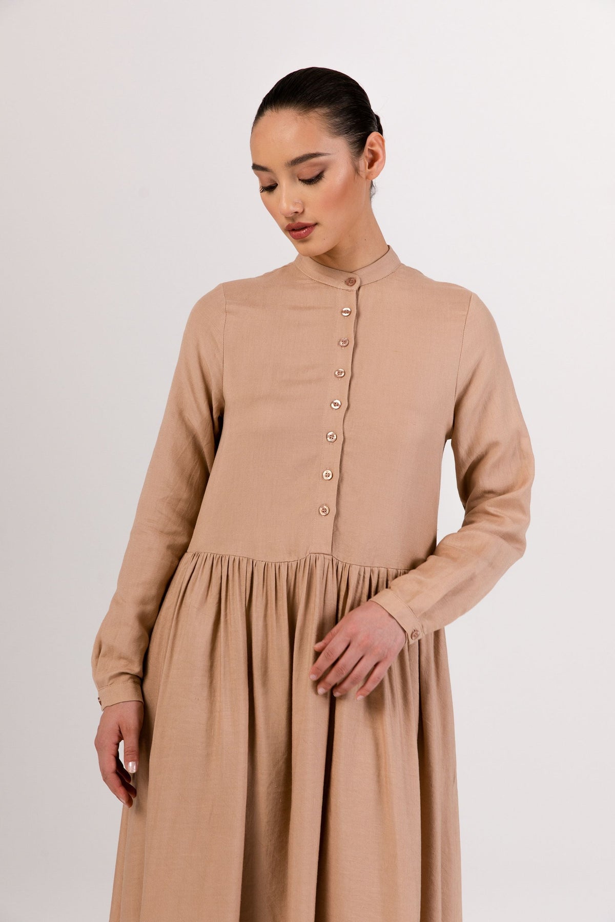 Karima Flowy Linen Maxi Shirt Dress - Taupe saigonodysseyhotel 
