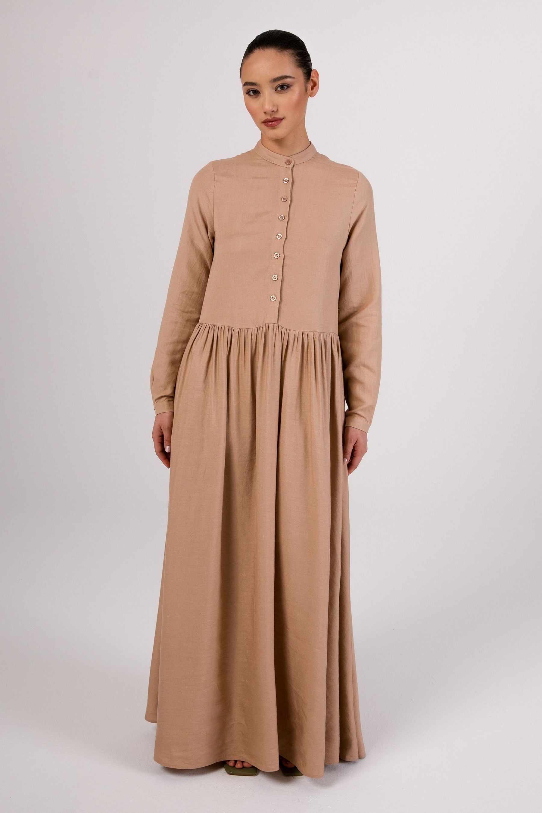 Karima Flowy Linen Maxi Shirt Dress - Taupe epschoolboard 