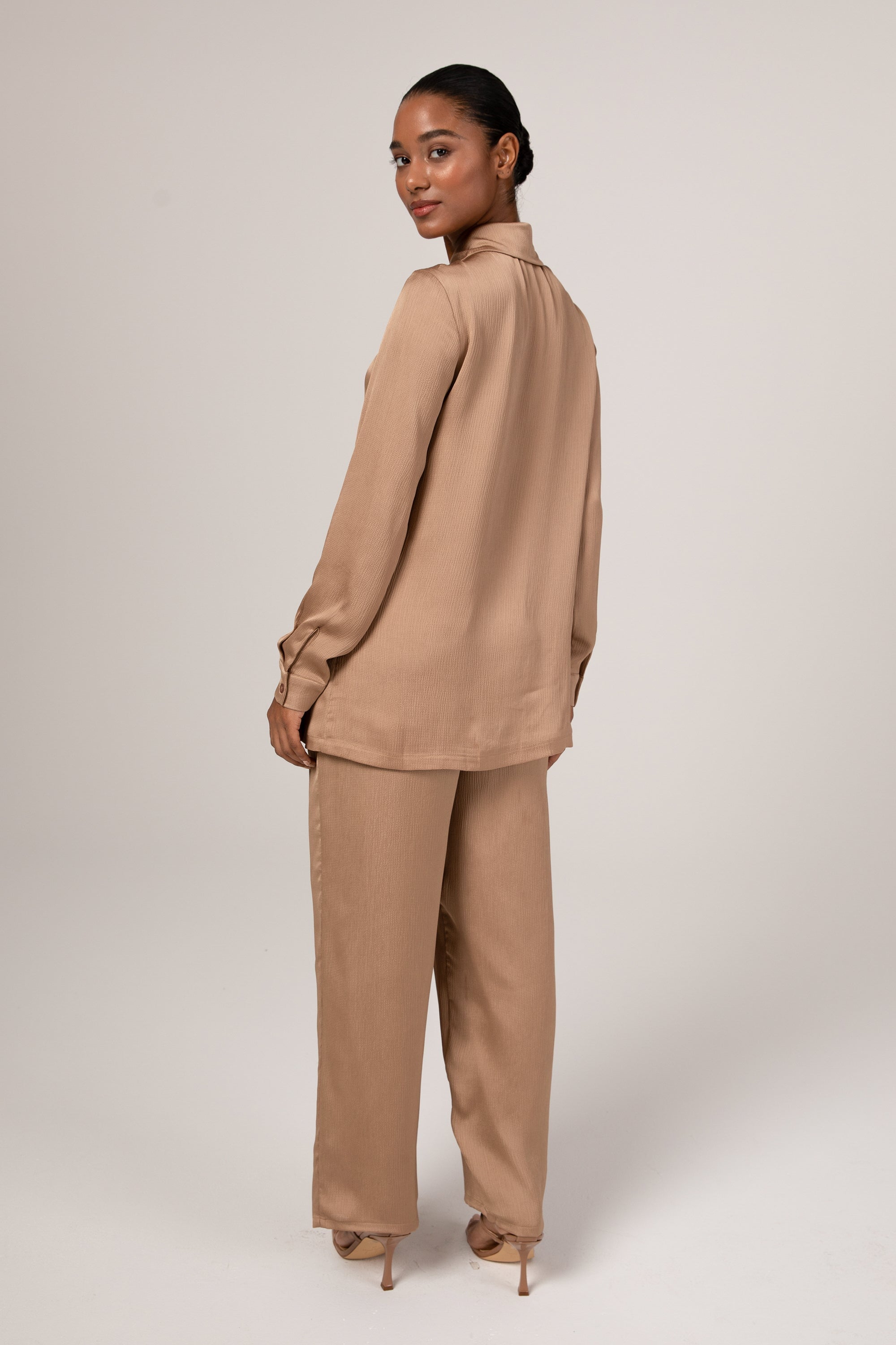Katia Textured Button Down Top - Latte Veiled Collection 