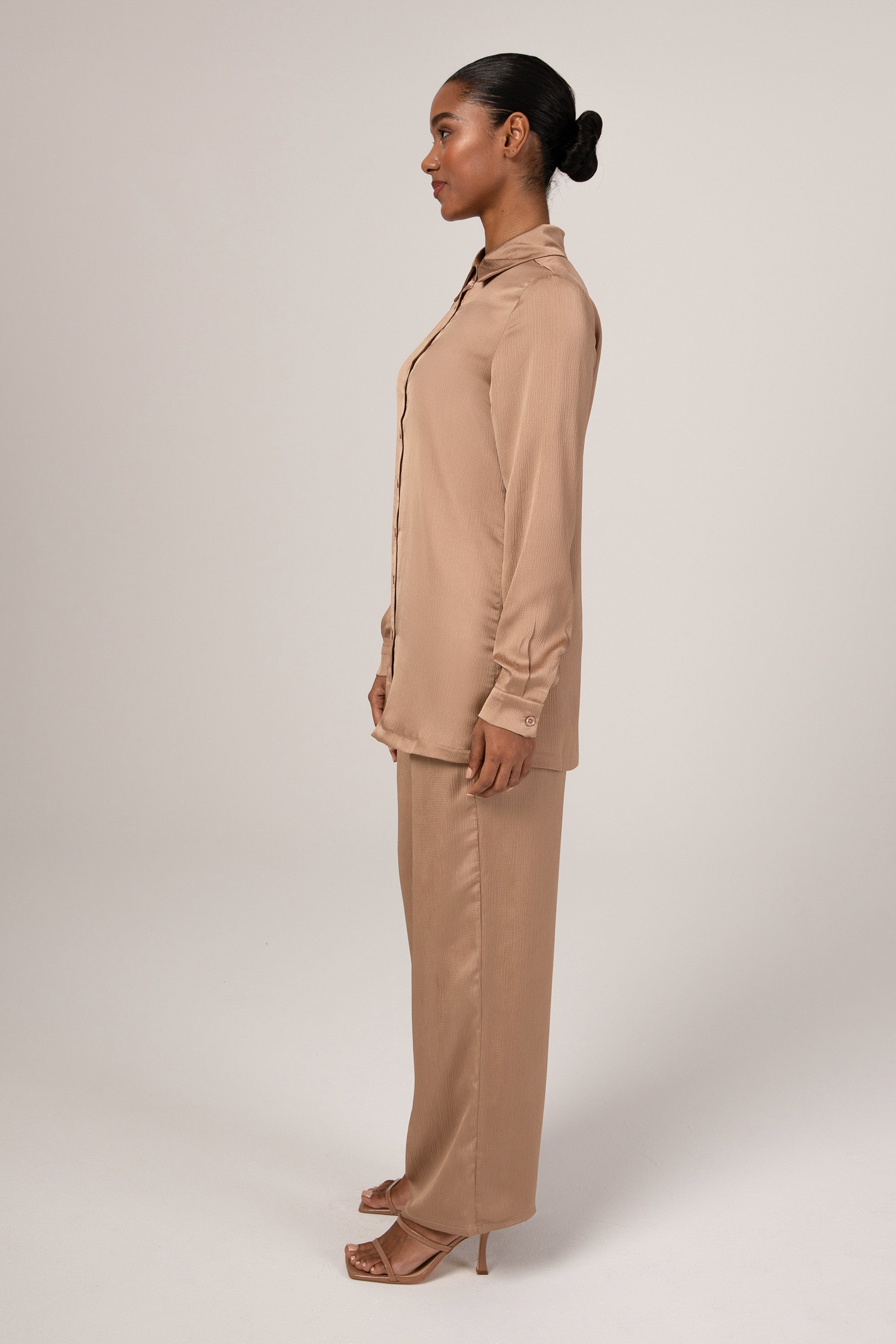 Katia Textured Button Down Top - Latte Veiled Collection 
