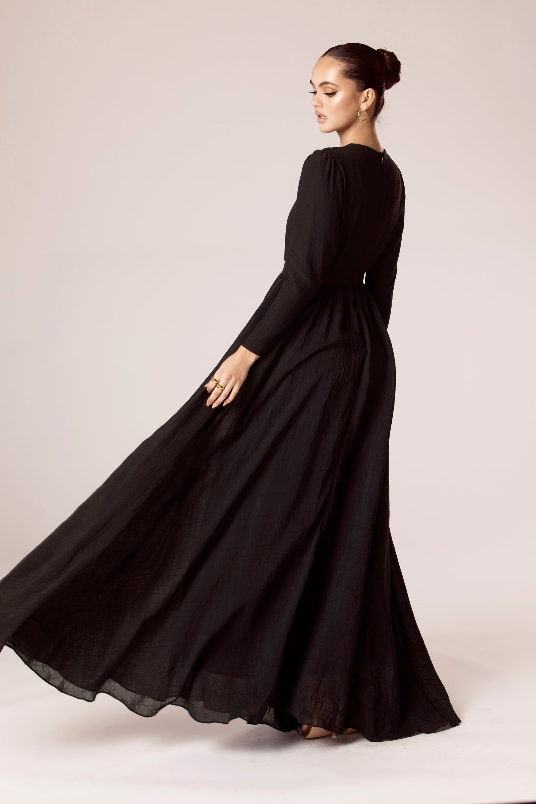 Lana Textured A Line Maxi Dress - Black epschoolboard 