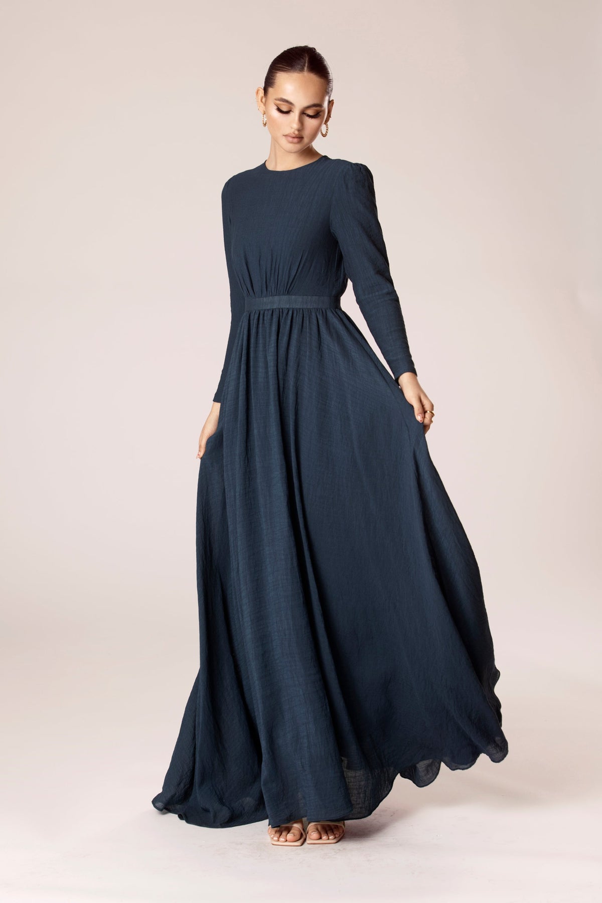 Lana Textured A Line Maxi Dress - French Navy epschoolboard 