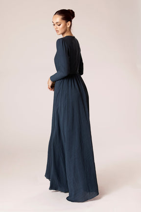 Lana Textured A Line Maxi Dress - French Navy epschoolboard 