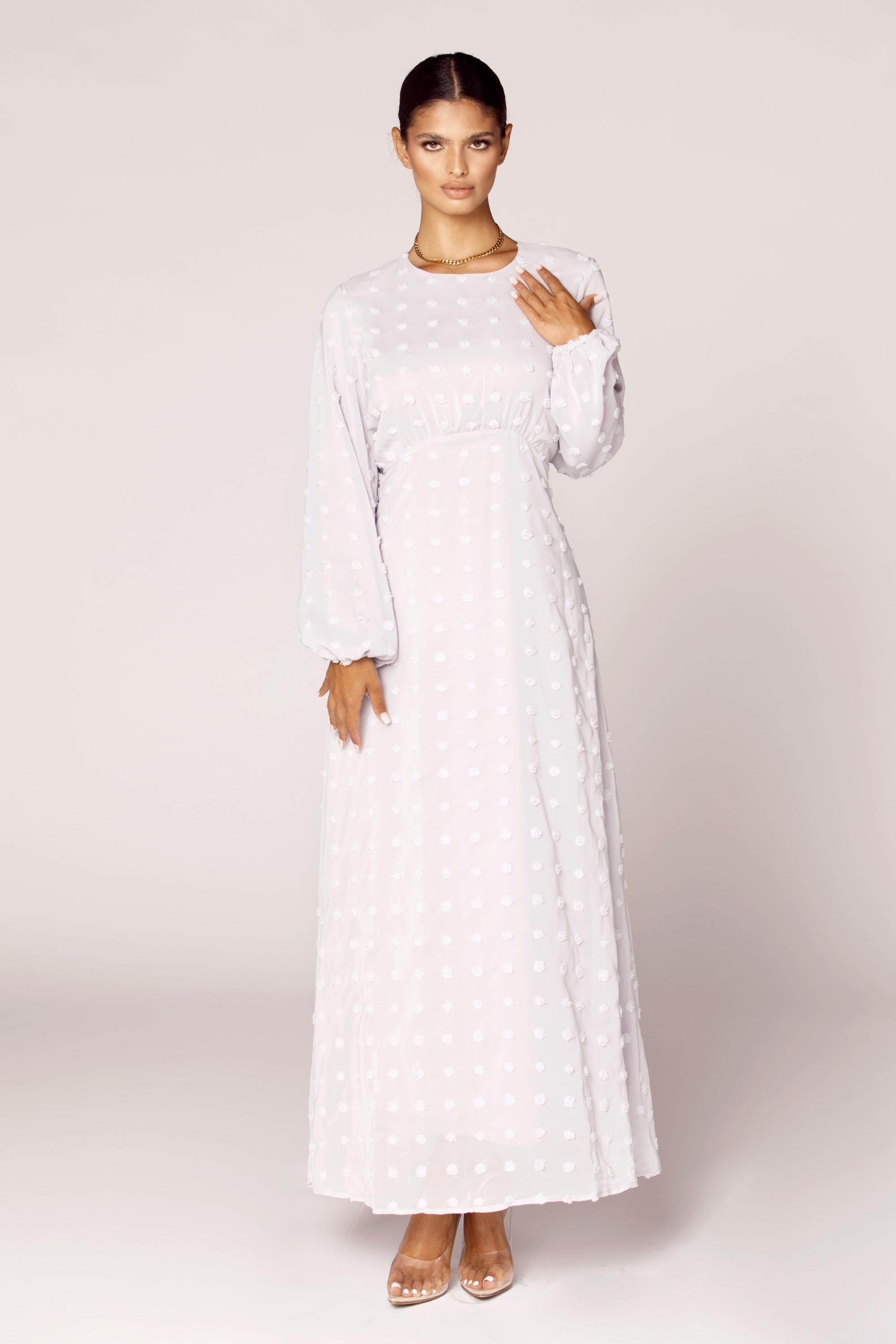 White cotton long sleeve maxi dress Clearance
