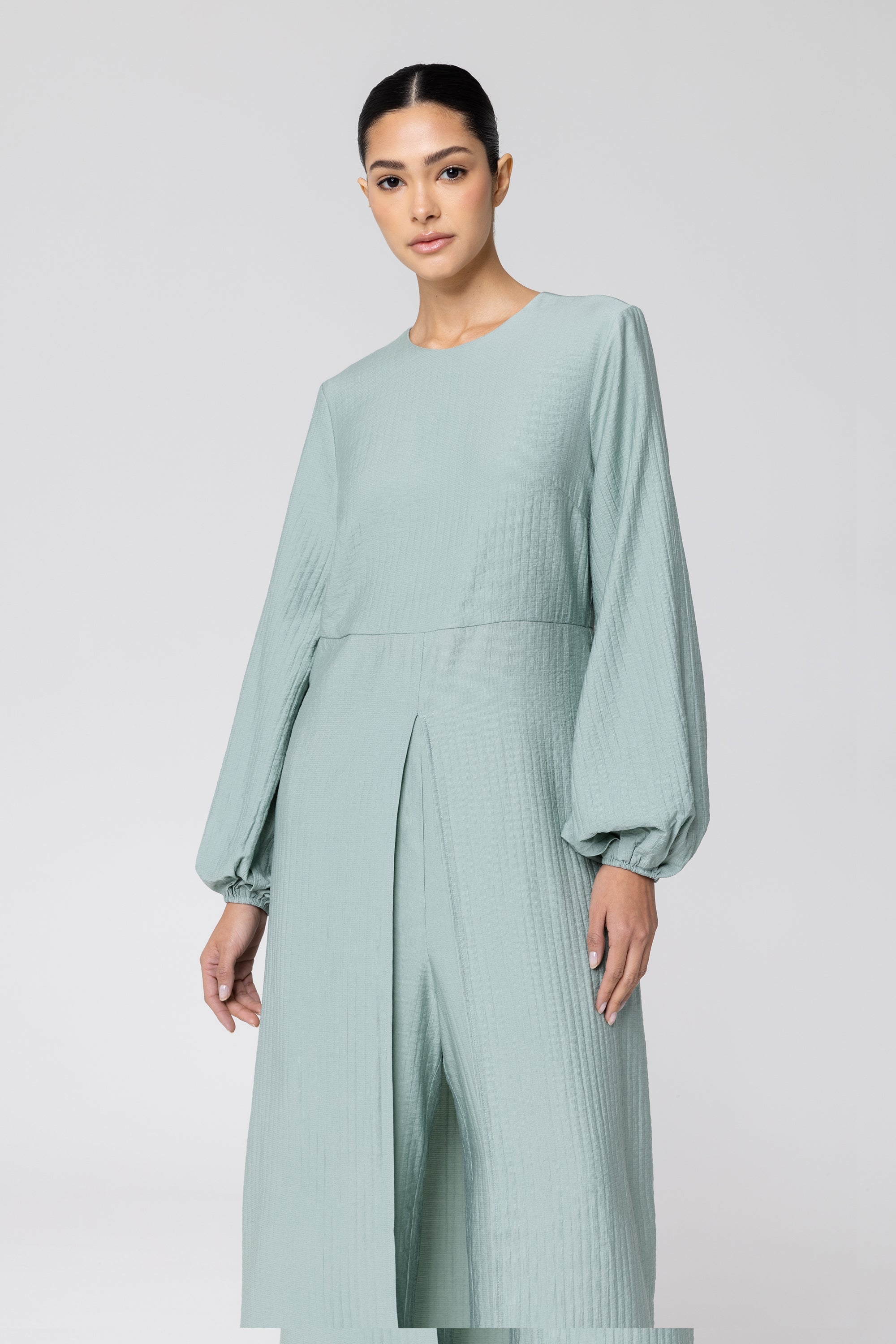Lia Split Front Maxi Tunic - Sage Veiled Collection 