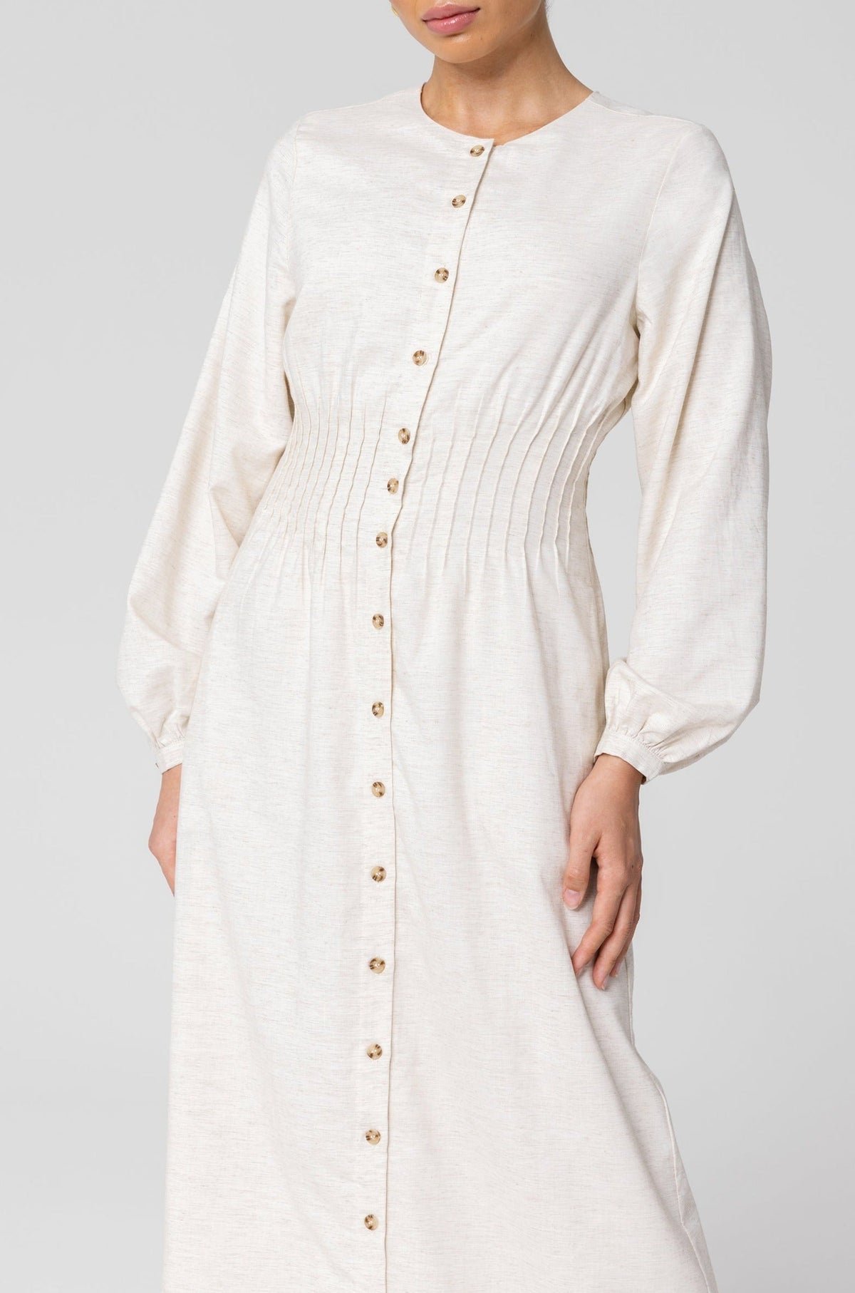 Lila Linen Button Down Maxi Dress - Off White (Light Grey) saigonodysseyhotel 