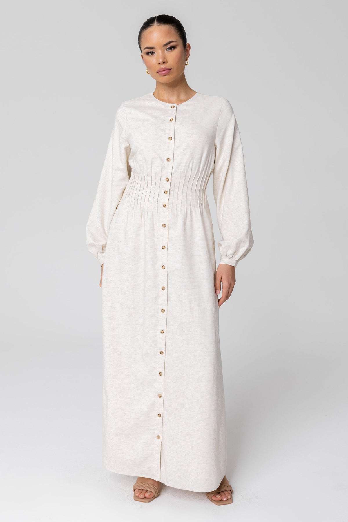 Lila Linen Button Down Maxi Dress - Off White (Light Grey) epschoolboard 