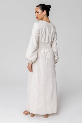 Lila Linen Button Down Maxi Dress - Off White (Light Grey) epschoolboard 