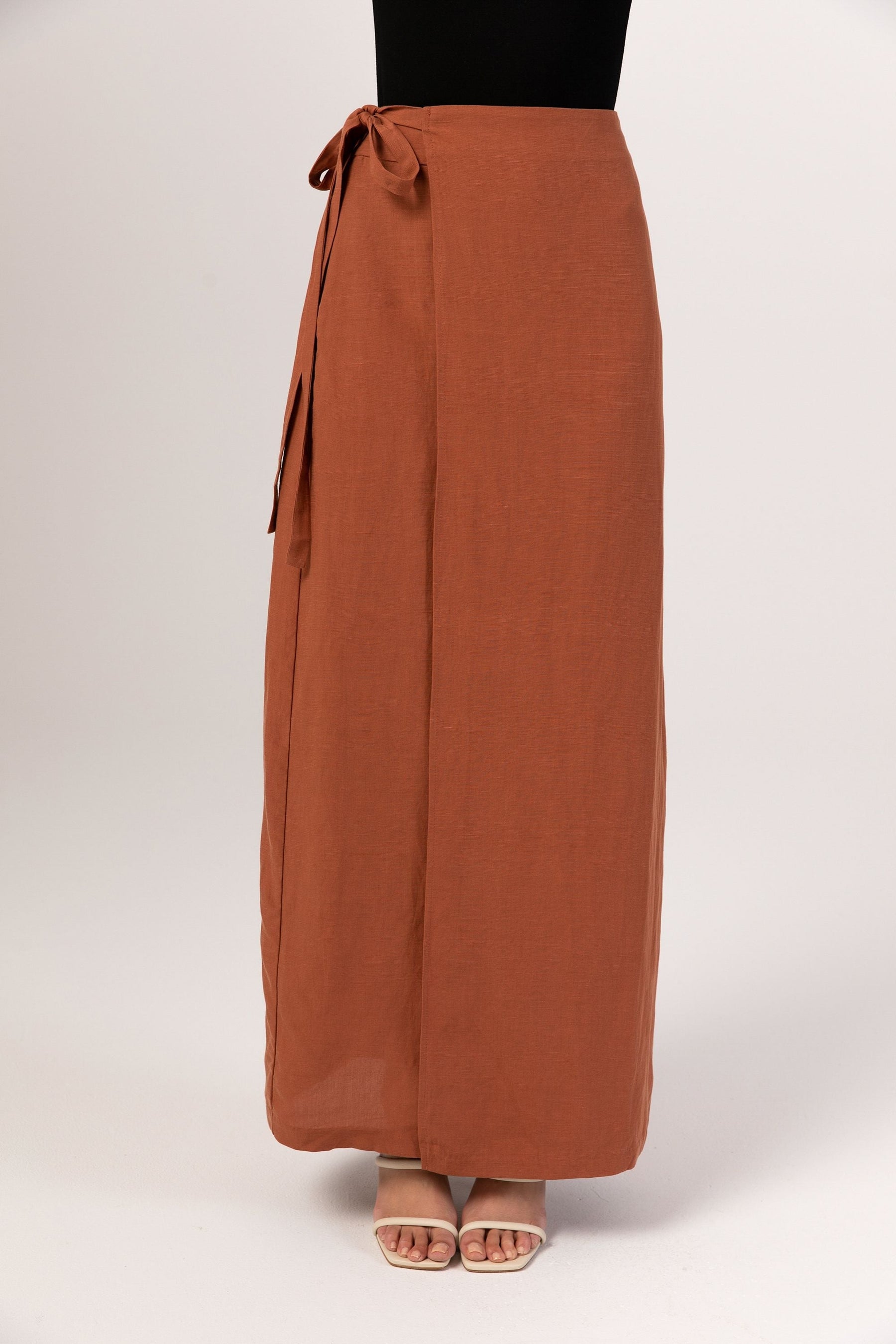 Linen Wrap Front Maxi Skirt - Baked Clay epschoolboard 