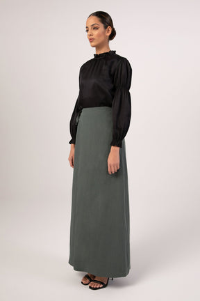 Linen Wrap Front Maxi Skirt - Teal (Dark Sage) epschoolboard 