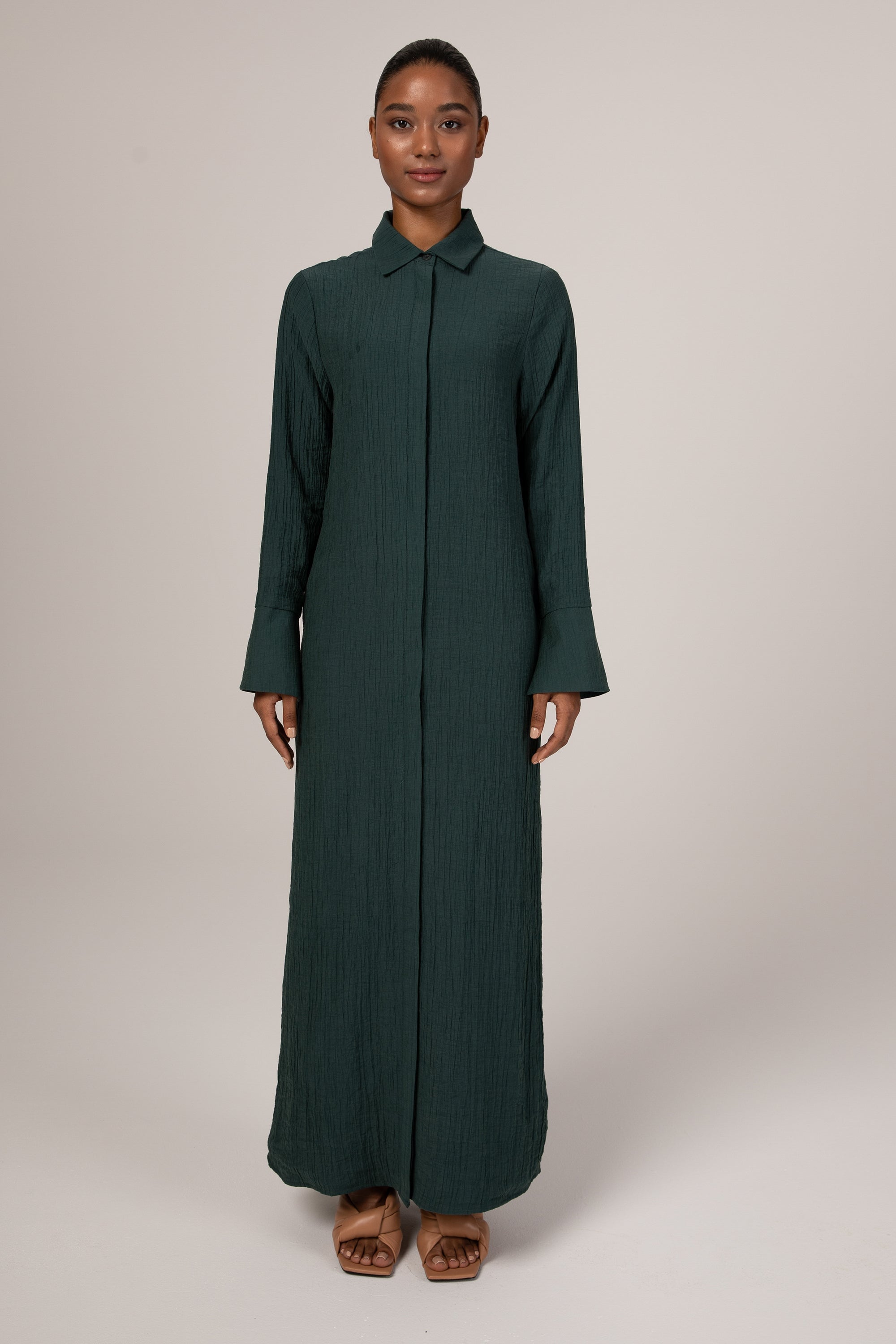 Louiza Textured Button Down Maxi Dress - Deep Teal Veiled Collection 