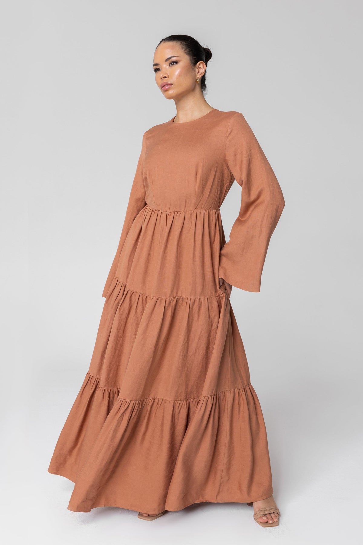Manar Linen Kimono Sleeve Maxi Dress - Baked Clay saigonodysseyhotel 