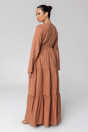 Manar Linen Kimono Sleeve Maxi Dress - Baked Clay epschoolboard 