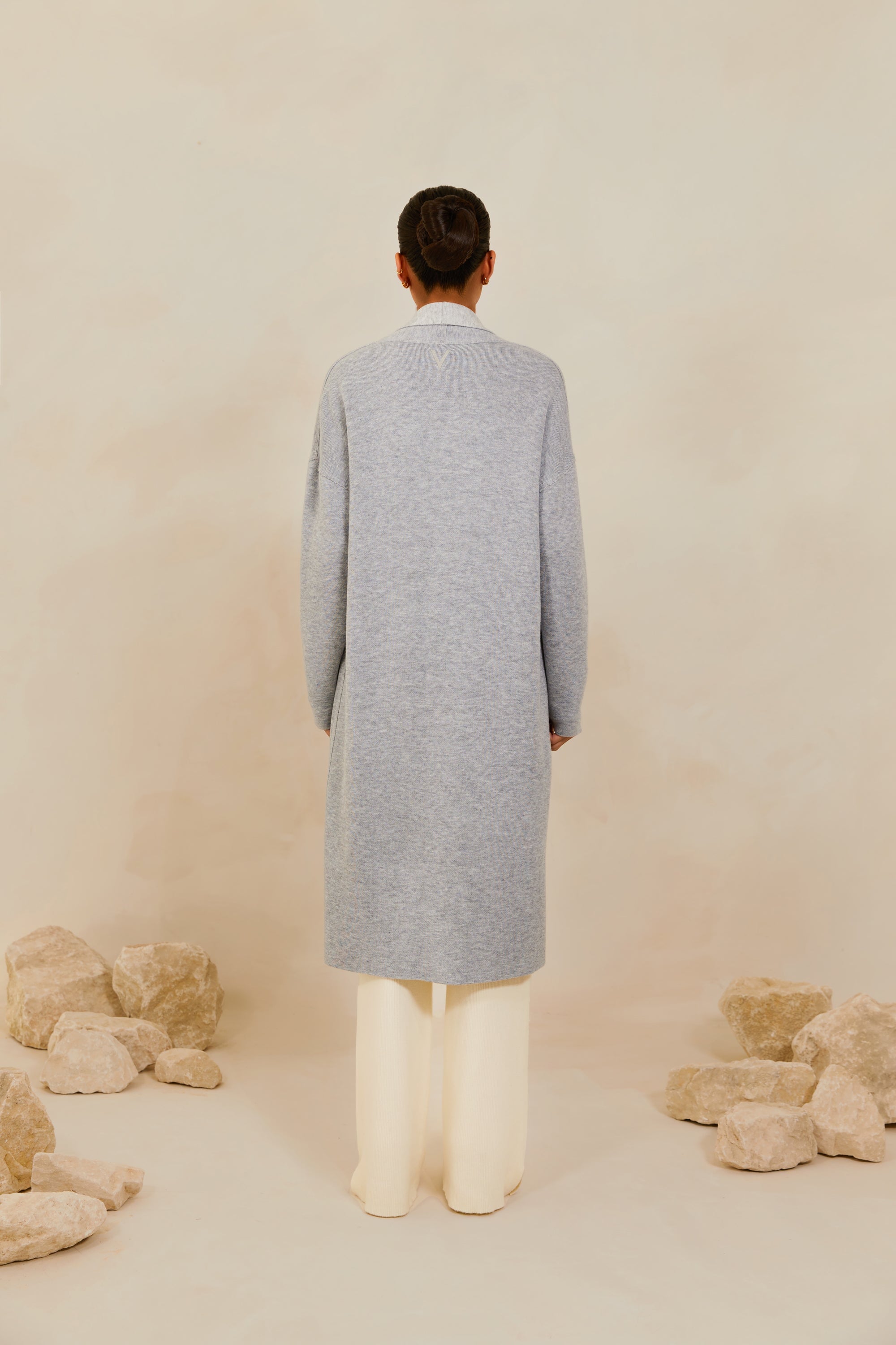 Merino Wool Reversible Knit Cardigan - Grey Veiled 