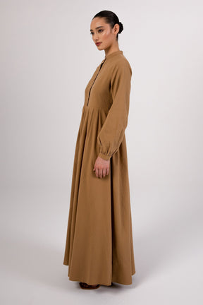 Mona Asymmetric Pleat Front Maxi Dress - Brown Curry saigonodysseyhotel 