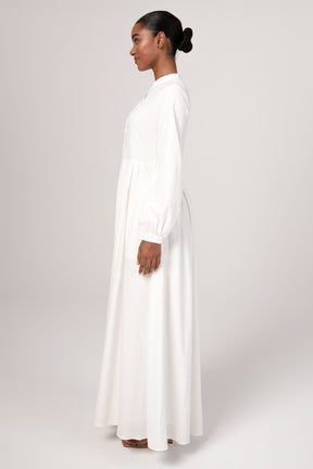 Mona Asymmetric Pleat Front Maxi Dress - White (Off White) epschoolboard 