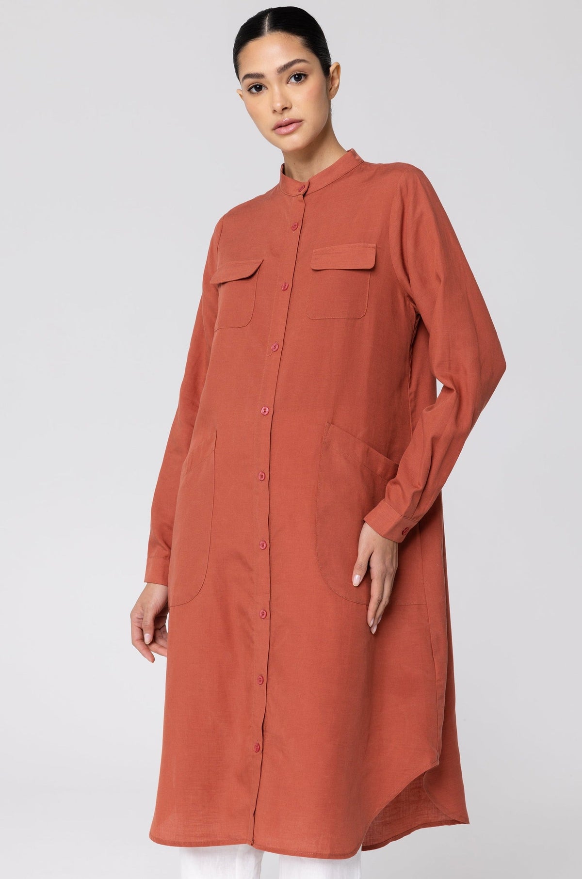Nadine Button Down Utility Tunic - Baked Clay epschoolboard 