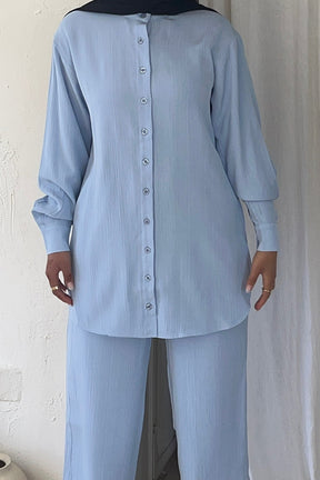 Nashwa Textured Rayon Button Down Tunic - Powder Blue Clothing epschoolboard 