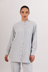 Nashwa Textured Rayon Button Down Tunic - Soft Grey epschoolboard 