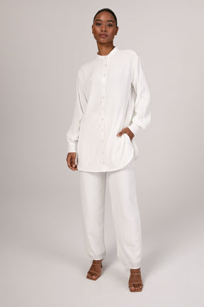 Nashwa Textured Rayon Button Down Tunic - White saigonodysseyhotel 