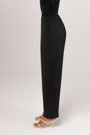 Nashwa Textured Rayon Wide Leg Pants - Black epschoolboard 