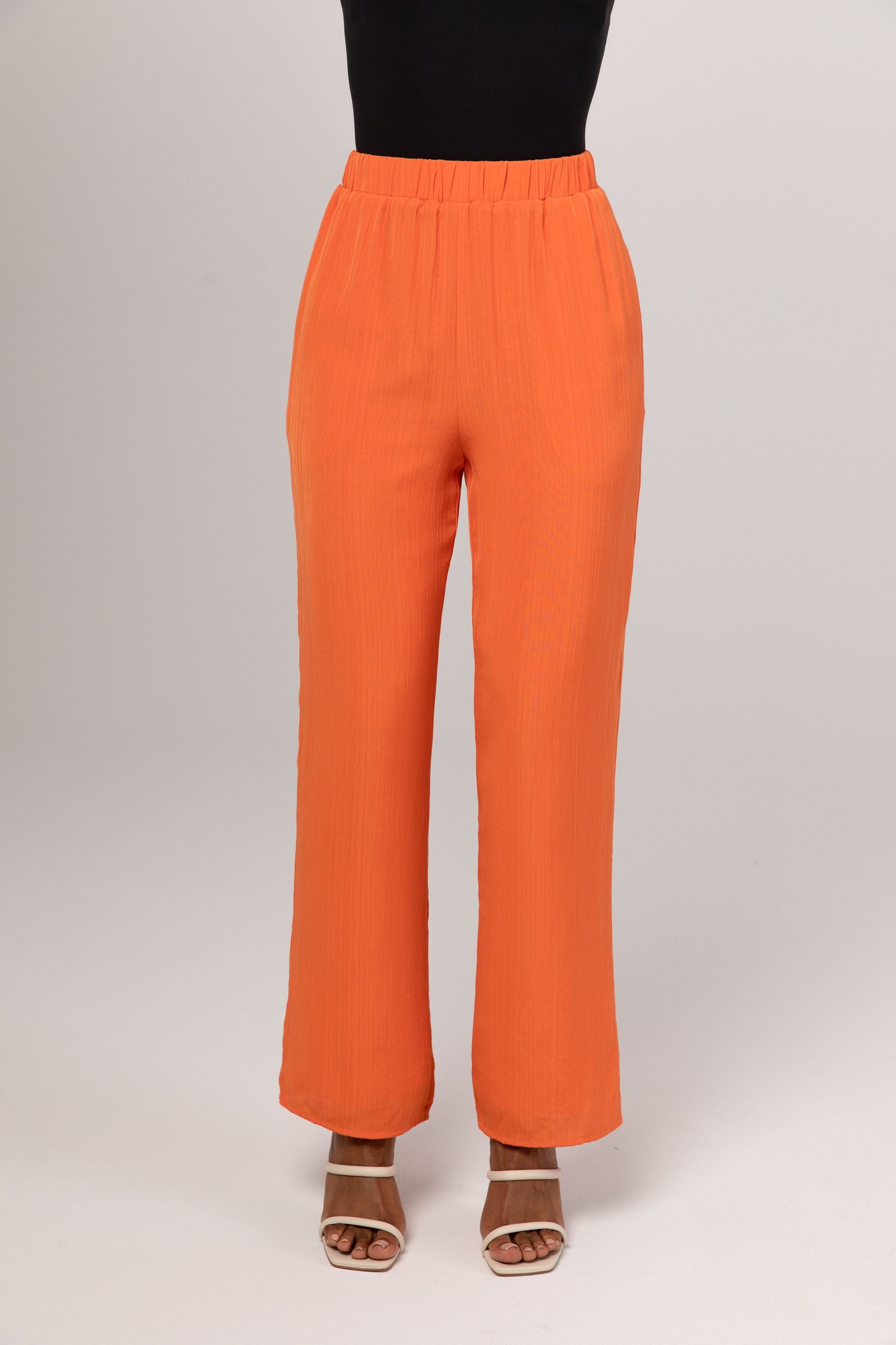 Nashwa Textured Rayon Wide Leg Pants - Papaya