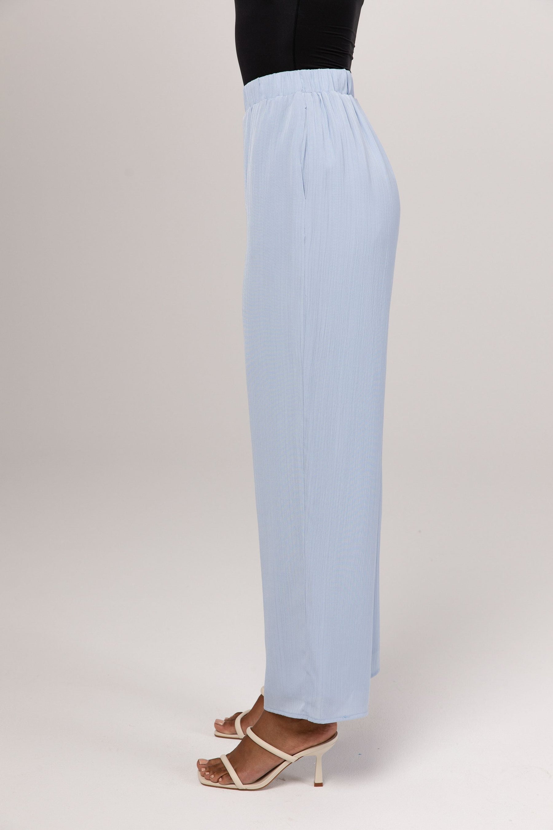 Nashwa Textured Rayon Wide Leg Pants - Powder Blue epschoolboard 