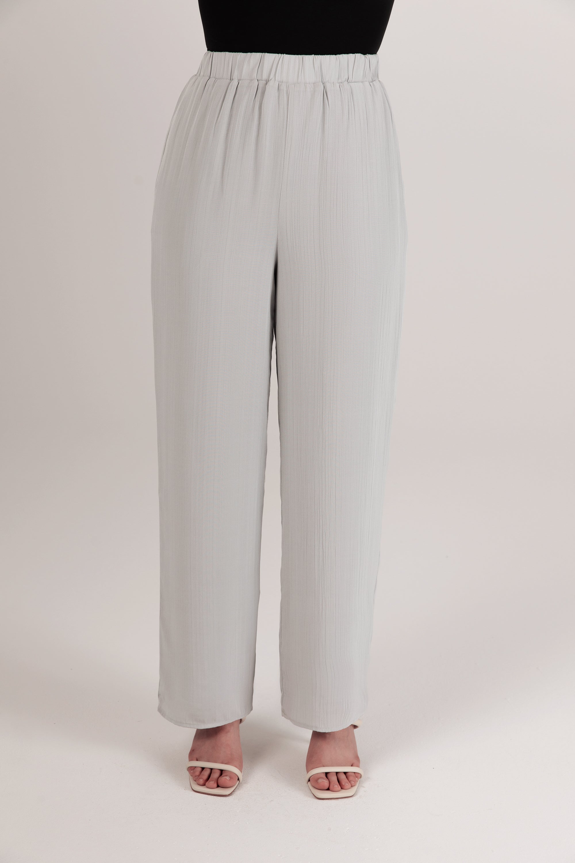 Nashwa Textured Rayon Wide Leg Pants - Soft Grey epschoolboard 
