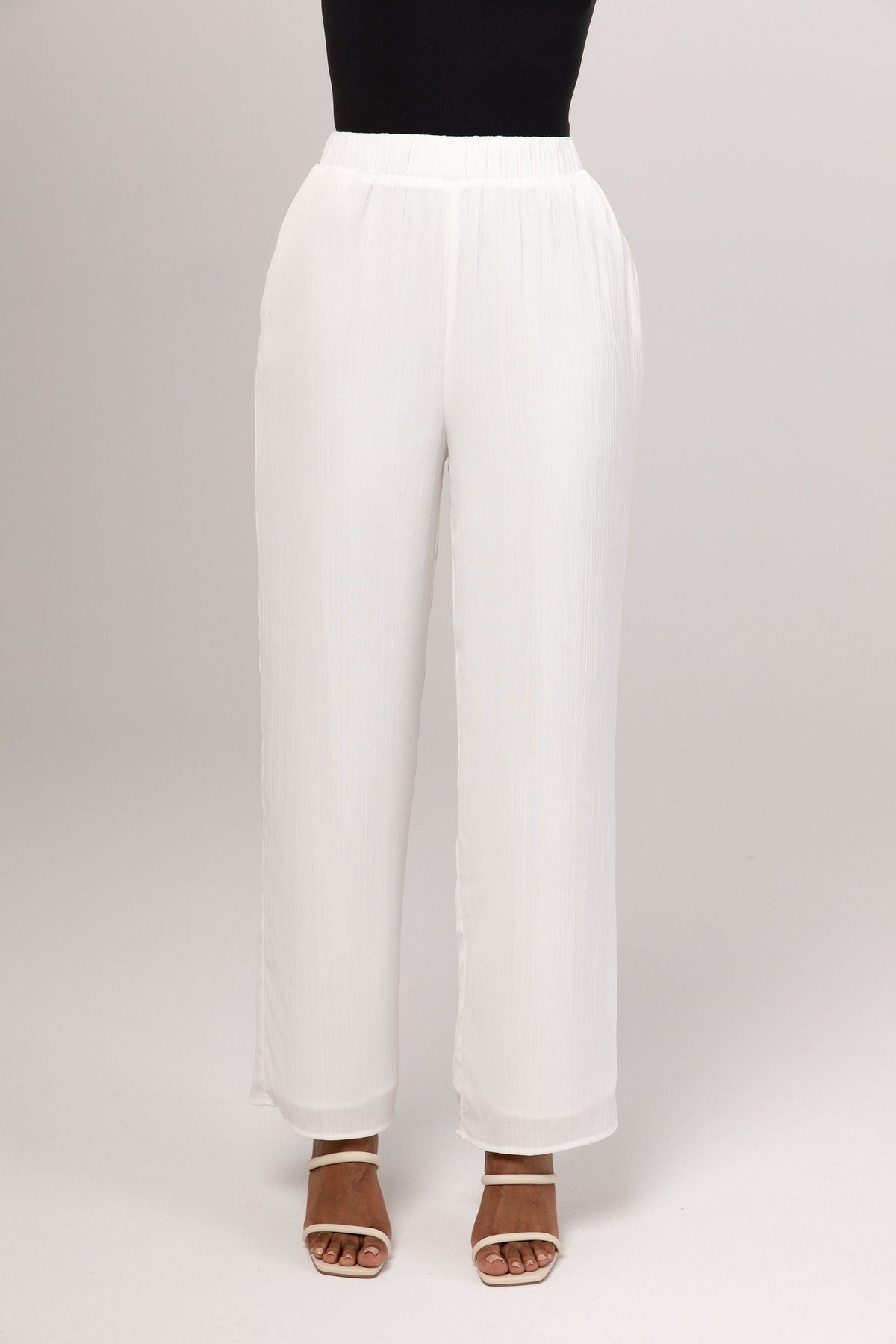 Nashwa Textured Rayon Wide Leg Pants - White saigonodysseyhotel 