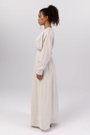 Nasira Linen Pleat Waist Maxi Dress - Off White (Light Grey) saigonodysseyhotel 