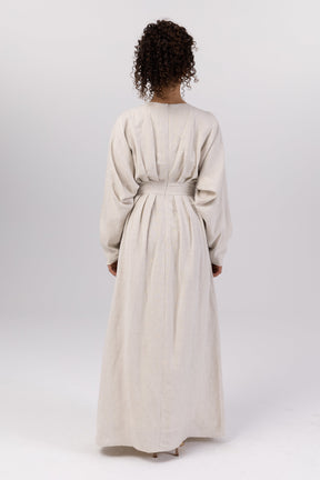 Nasira Linen Pleat Waist Maxi Dress - Off White (Light Grey) epschoolboard 