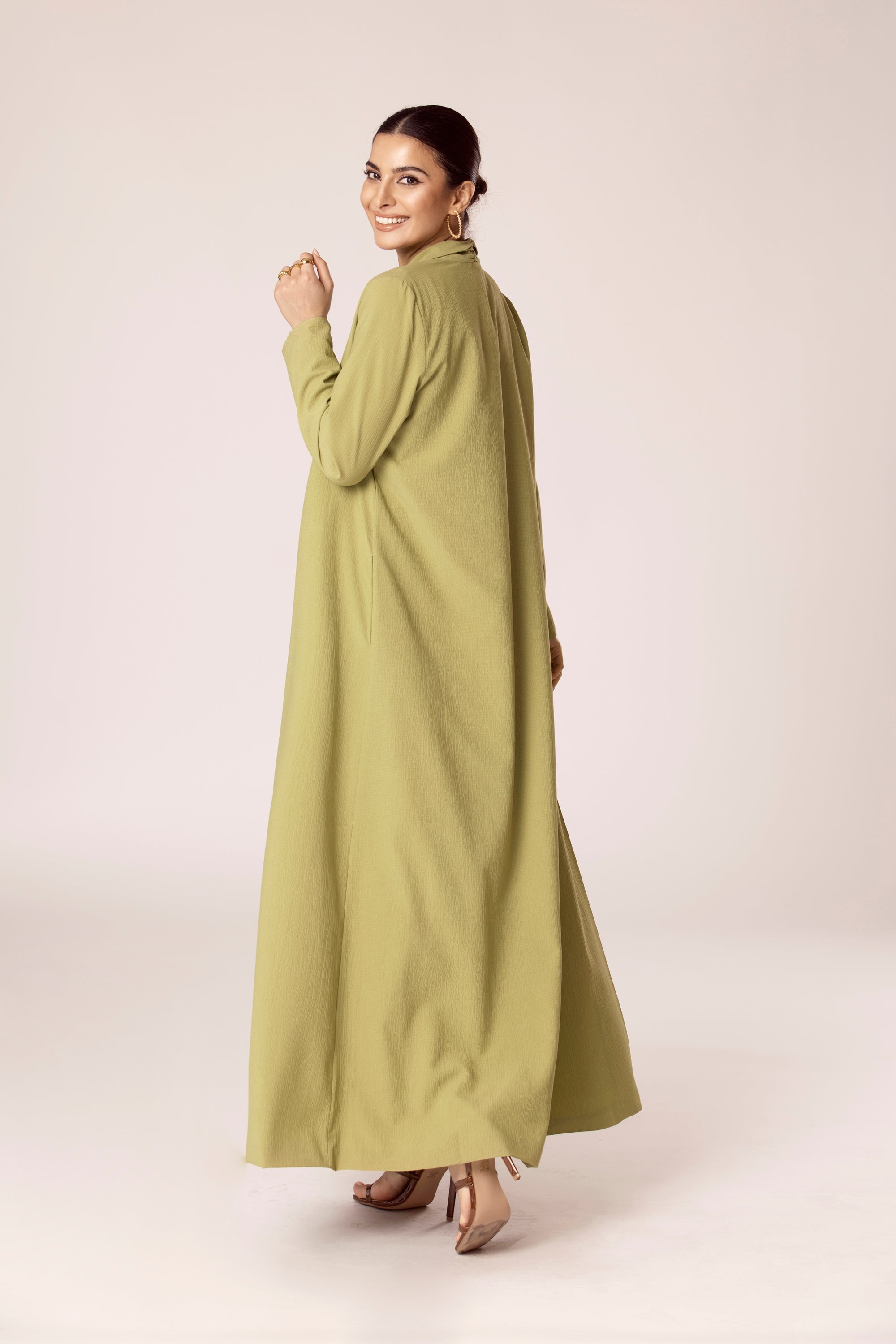Noora Textured Three Piece Abaya Set - Cypress Green Veiled Collection 