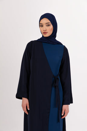 Omaya Two Tone Wrap Front Maxi Dress - Dark Blue epschoolboard 