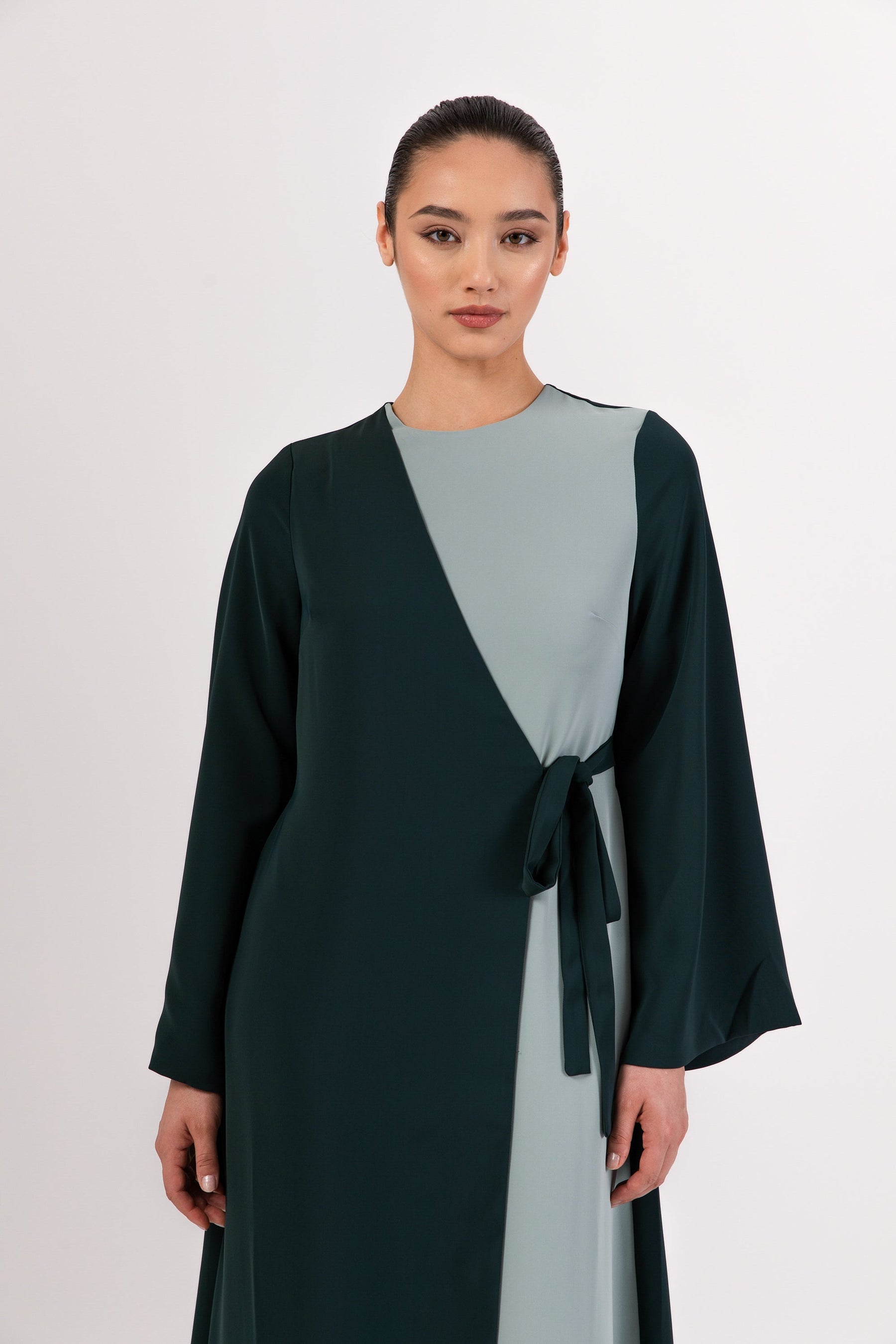 Omaya Two Tone Wrap Front Maxi Dress - Emerald saigonodysseyhotel 
