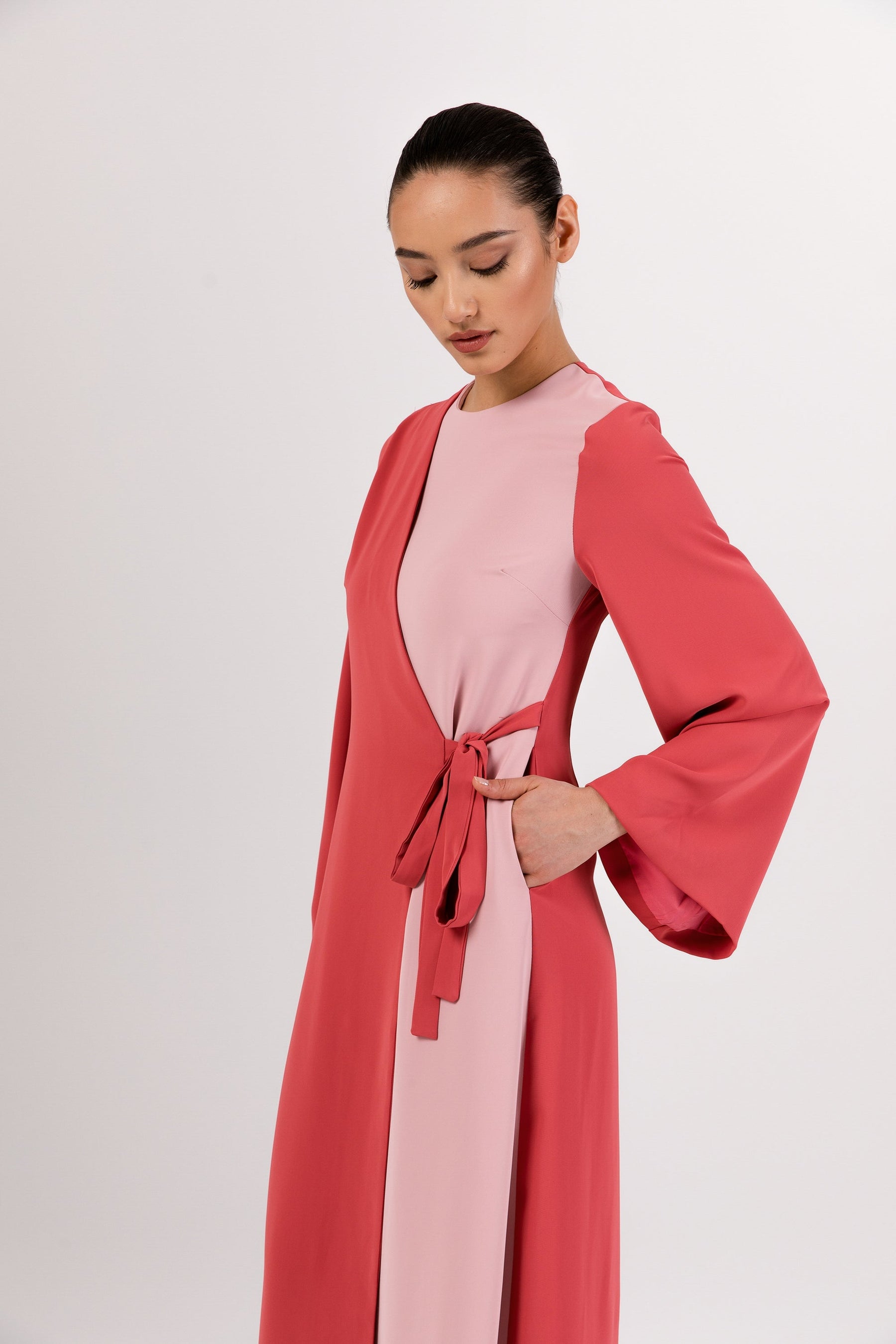 Omaya Two Tone Wrap Front Maxi Dress - Rosewood Pink epschoolboard 